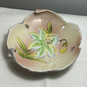 Vintage Floral Ceramic Trinket Dish Hand Painted Made in Japan Pink Green Yellow
